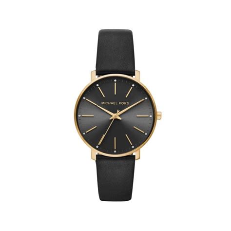 michael kors black leather watch|michael kors watch model nadja.